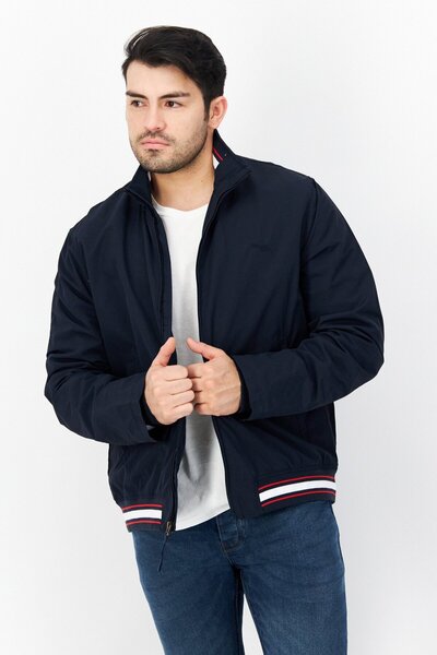 Perry Ellis Men Embroidered Logo Windbreaker Jacket, Navy Blue