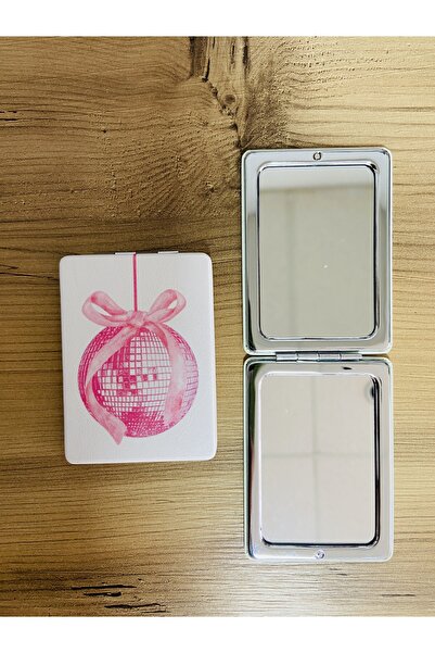 synshop Disko Topu Ribbon Kurdele Pembe Makyaj Cep Çanta Ayna 1 Tarafı Büyüteçli Katlanır