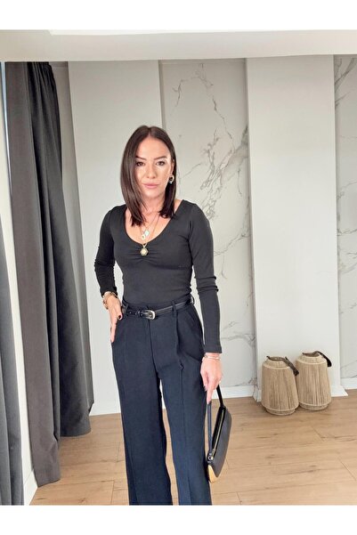 X-Young detaliu încrețit Bluză cu decolteu în V NEGRU
