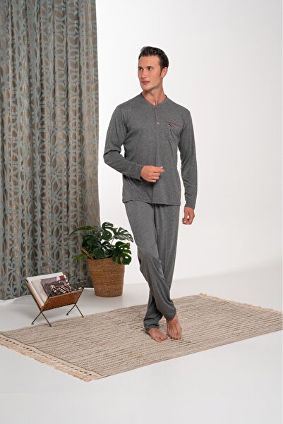 Lohusa Homewear طقم بيجامة موسمية للرجال من قماش السوبرم المدخن بتصميم كلاسيك...