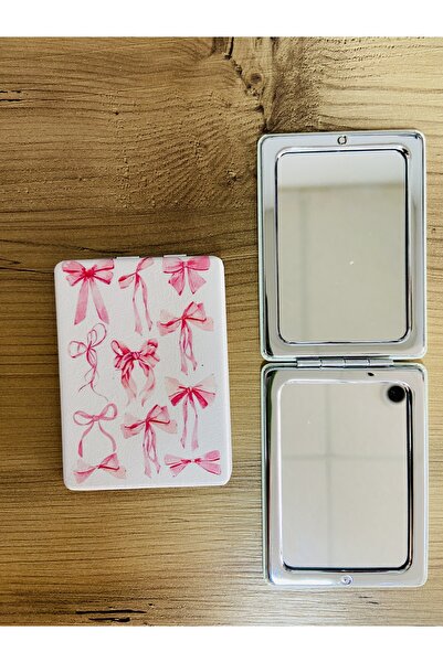 synshop Ribbon Kurdele Pembe Lolita Makyaj Cep Çanta Ayna 1 Tarafı Büyüteçli Katlanır