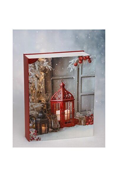 OEM Christmas Gift Box in Book Shape, Lantern Model, Red Interior, 26 x 19.5 x 7 cm, Silver/Red