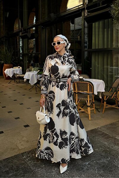 Levidor Yakası Bağlama Detaylı Kemerli Elbise