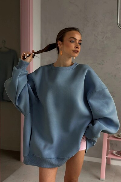 The Champ Clothing Γυναικείο φούτερ φόρεμα Oversize Basic Marine – Λαιμόκοψη, 3 κλωστές από φλις με ανάγλυφο