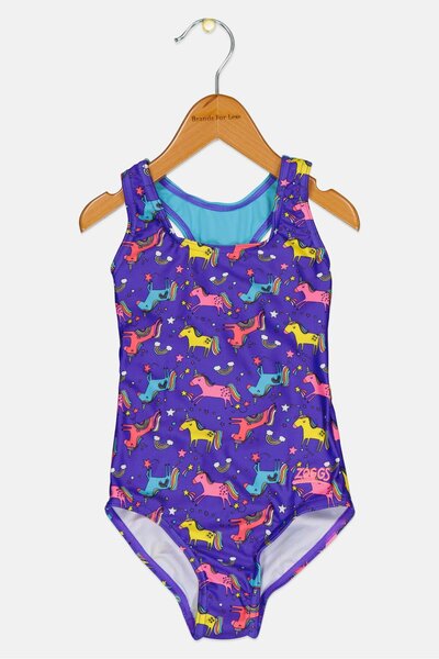 Zoggs Toddlers Girl Graphic Print Sleeveless One Piece Swimsuit, Multicolor