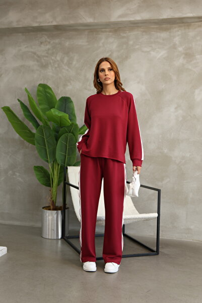 b buhari bykoc Wide Leg Modal Fabric Tracksuit Set with Piping Stripe Detail