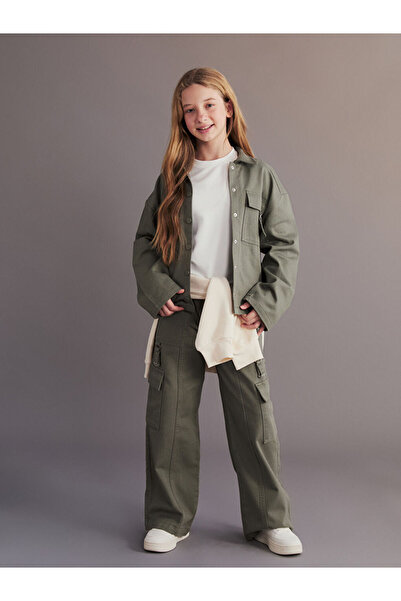 LC Waikiki Khaki Wide Leg Gabardine Girls' Cargo Pants
