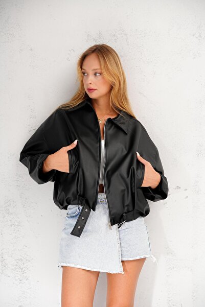 b buhari bykoc سترة جلدية كبيرة الحجم بحزام وسحاب