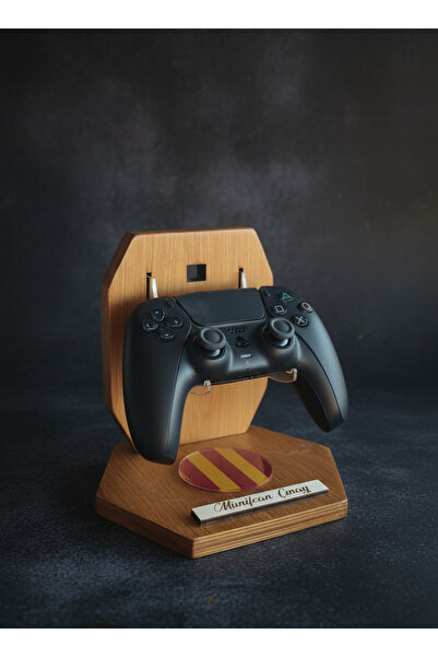 BG WOOD Taraftar Hediyesi, Kişiye Özel Ahşap Sarı Kırmızı PlayStation Kolu St...