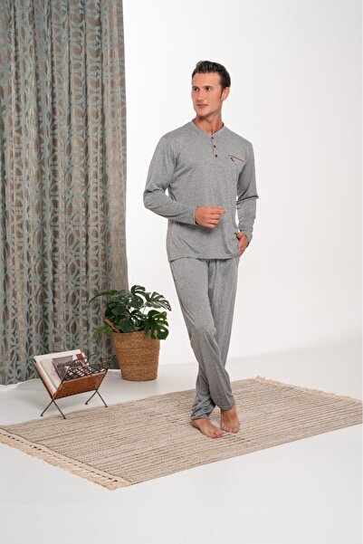 Lohusa Homewear Ανδρικό σετ πιτζάμες σε γκρι χρώμα, με τσέπες, κλασικό σχέδιο...