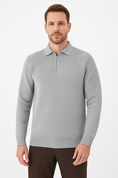 ModaPlaza Ανδρικό πουλόβερ με φερμουάρ και λαιμόκοψη 732