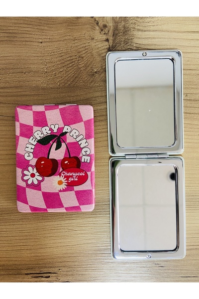 synshop Kiraz Cherry Çiçek Desenli Makyaj Cep Çanta Ayna 1 Tarafı Büyüteçli K...