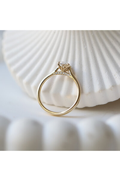 INZA mücevherat 0.75 CT F SI2 GIA Sertifikalı Oval Pırlanta Tektaş Yüzük