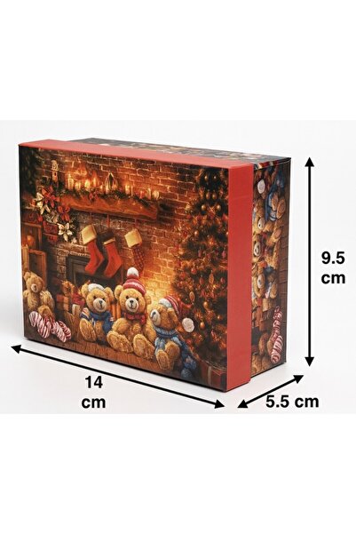 OEM Christmas gift box, rectangular, with removable lid, teddy bear pattern, 14 x 9.5 x 5.5 cm