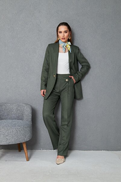 LOVELF Kare Düğmeli Yünefekt Takım Haki