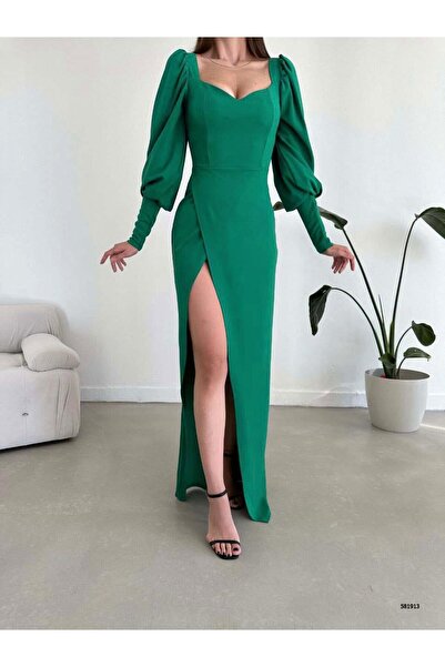 Modafeminen Rochie de seară lungă din țesătură elastică din crep, cu mâneci c...