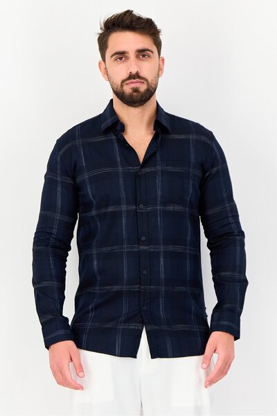 Kenneth Cole Men Slim Fit Long Sleeve Checkered Casual Shirt, Multicolor