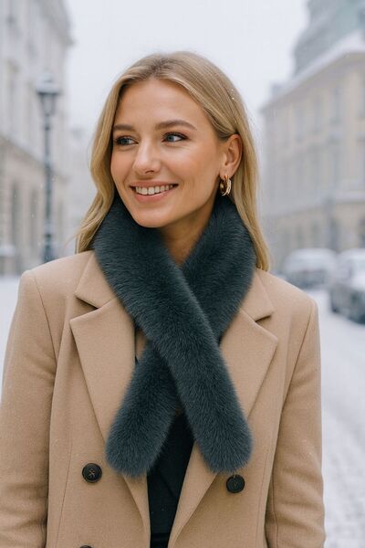 FELLMENS Anthracite Long Mango Fur Women's Neck Collar 180X10 cm