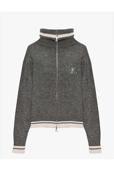 MU&ME BOUTİQUE Cardigan Anthracite-Cream with Zipper