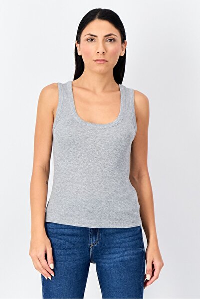 Reserved Women Crew Neck Sleeveless Textured Tank Top, Grey