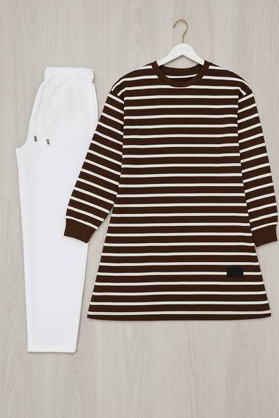 mf venessa Women's Opportunity Combination Striped Tunic Fabric Trousers