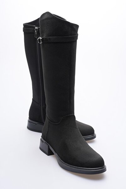 Mubiano Γυναικείες μπότες από καστόρι με φερμουάρ και πλατινένια αγκράφα Μαύρο Lorent