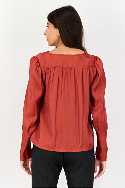 Levi's Women V Neck Long Sleeve Solid Blouse, Rust