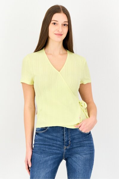 Levi's Women Surplice Neck Line Textured Short Sleeve Blouse, Yellow
