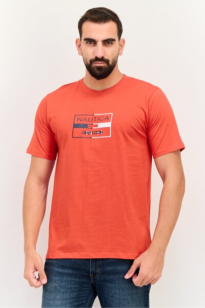 Nautica Men Crew Neck Short Sleeves Graphic Print T-Shirt, Red