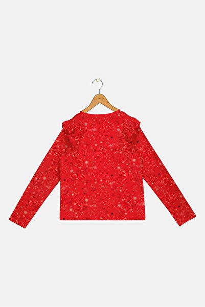 Hamleys Kids Girl Crew Neck Long Sleeves Allover Print Top, Red