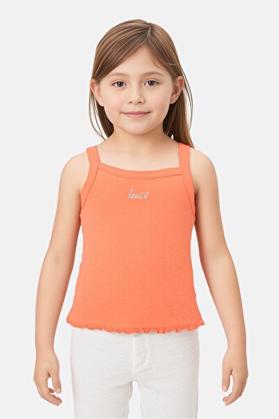 Levi's بلوزة بدون أكمام مطرزة بشعار للبنات الصغار، برتقالي