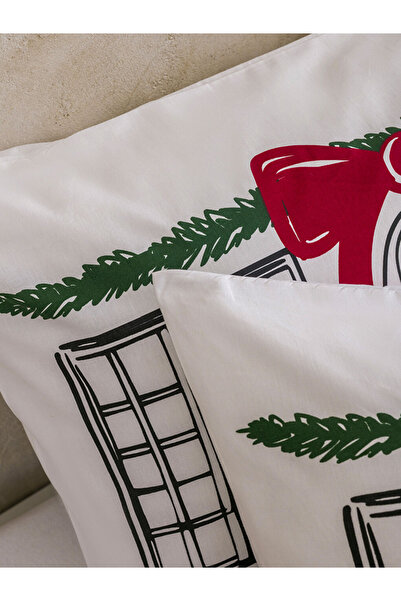 LC Waikiki Red Bow Patterned Christmas Themed 100% Cotton Pillowcase Set of 2 50X70 cm