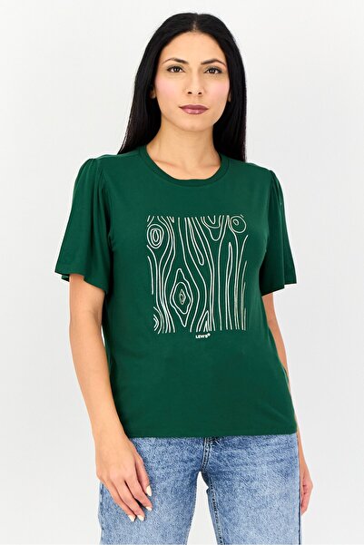 Levi's Women Crew Neck Short Sleeve Textured T-shirt, Dark Green