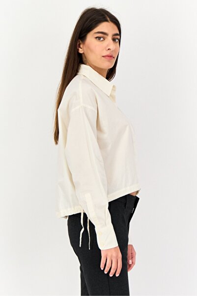 Levi's Levis x Deepika Padukone Women Spread Collar Long Sleeve Solid Blouse, Cream