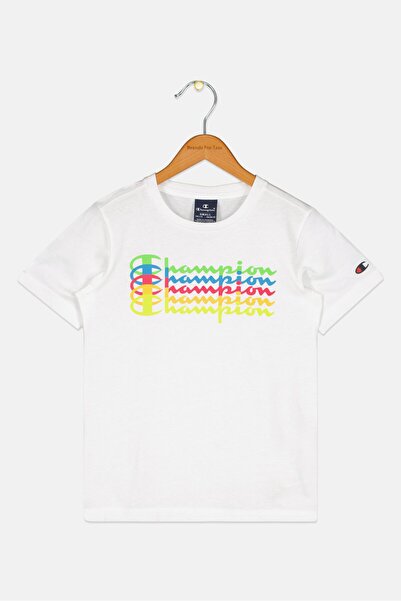 Champion تي شيرت خارجي بأكمام قصيرة للأولاد الصغار، أبيض