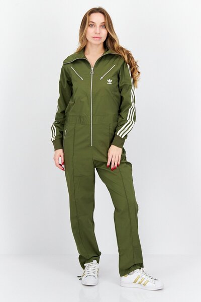 adidas Women Long Sleeve Brand Logo Training Playsuits, Sage Green/White