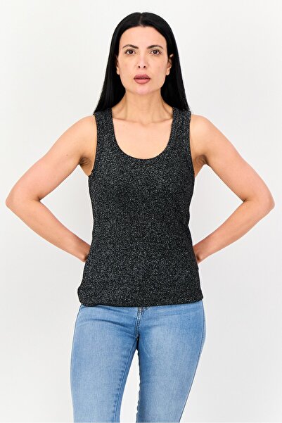 Reserved Women Crew Neck Sleeveless Textured Tank Top, Black