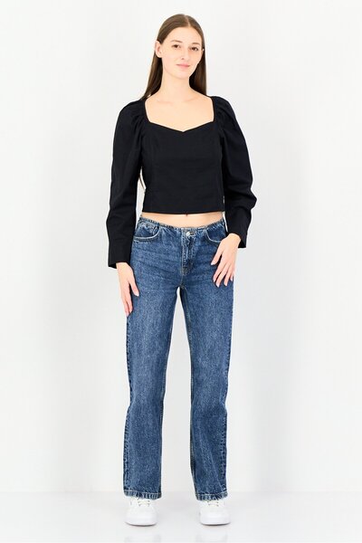 Levi's Women Queen Anne Neckline Plain Long Sleeve Blouse, Black