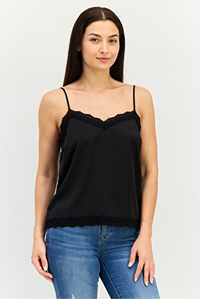 Forever 21 Women Sweetheart Neck Sleeveless Plain Tank Tops, Black