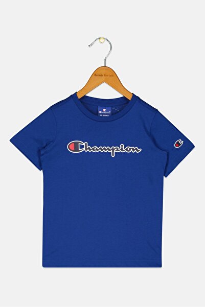 Champion تي شيرت خارجي بأكمام قصيرة ورقبة دائرية للأولاد الصغار، أزرق