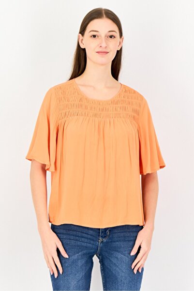 Levi's Women Crew Neck Short Sleeve Ruched Blouse, Orange
