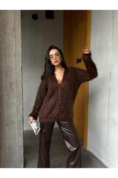 minaaise Women's Brown Plush Oversize Knit Cardigan 91