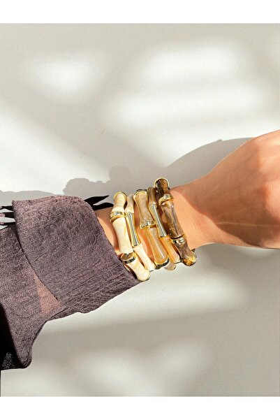 Lilac Jewelry 5'li Özel Seri Gold Detaylı Boncuk Bilezik Seti (Kahverengi,Krem)