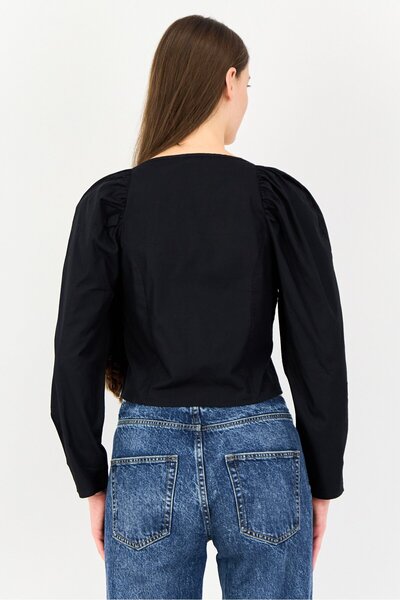 Levi's Women Queen Anne Neckline Plain Long Sleeve Blouse, Black