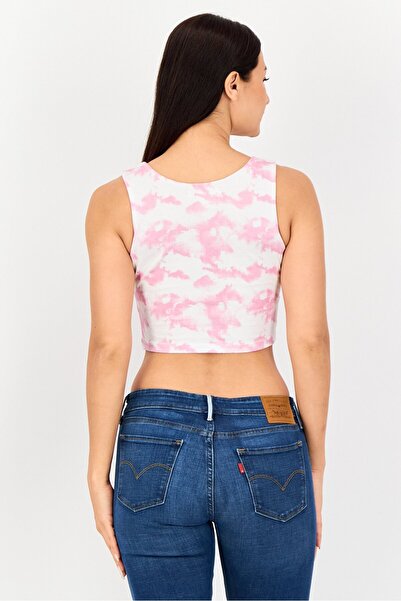 Sinsay x Powerpuff Girls Women Round Neck Sleeveless Tie-Dye Crop Top, Multicolor