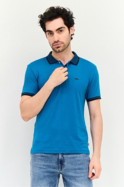 Levi's Men Regular Fit Brand Logo Short Sleeve Polo Shirt, Teal Blue