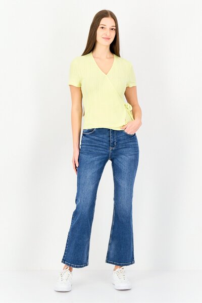 Levi's Women Surplice Neck Line Textured Short Sleeve Blouse, Yellow