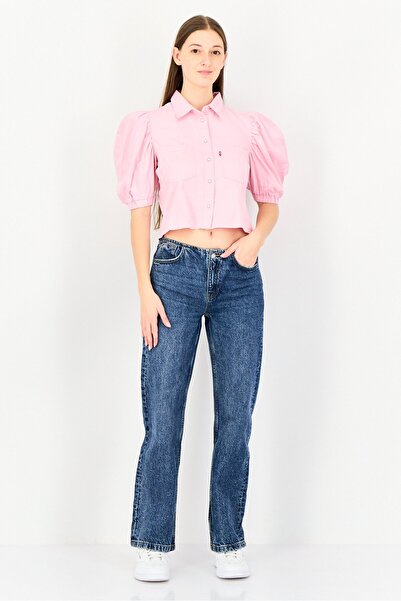 Levi's Women Spread Collar Long Sleeve Solid Shirt, Pink