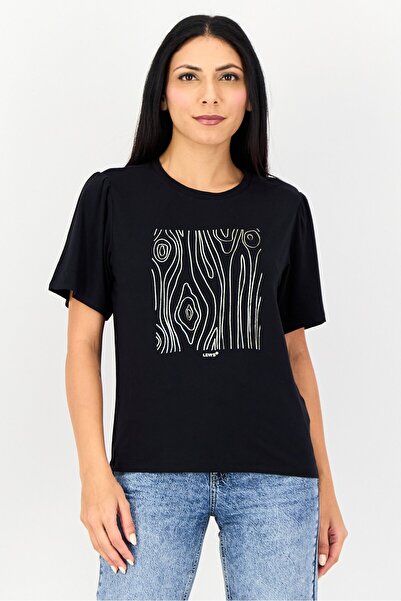 Levi's Women Crew Neck Graphic Print Short Sleeve T-Shirt,Black