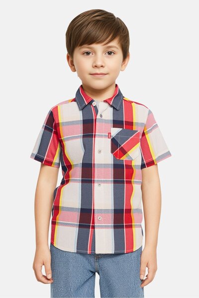 Levi's Kids Boy Regular Fit Short Sleeve Checkered Casual Shirt, Multicolor